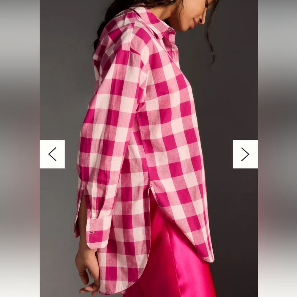 Antropologie MAEVE The Bennet Buttondown Shirt Buffalo Check Pink Combo Medium - Picture 5 of 12